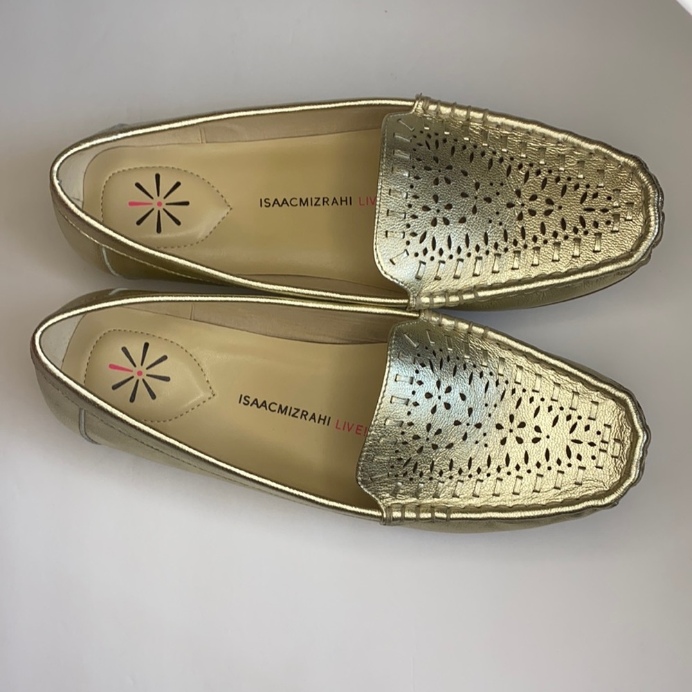 NEW! Issac Mizrahi LIVE! Gold leather moccasins